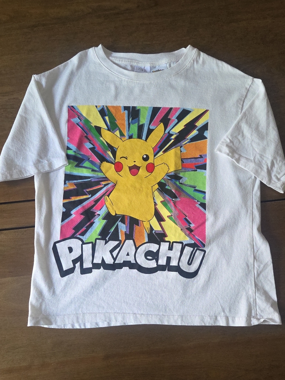 Zara White Tee with Colorful Pikachu Graphic